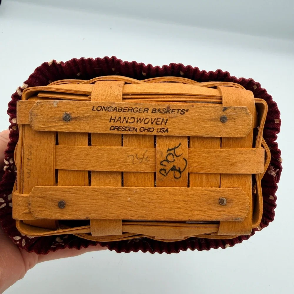 Longaberger Handwoven Small Rectangular Basket Red Floral Liner 2002 Signed USA